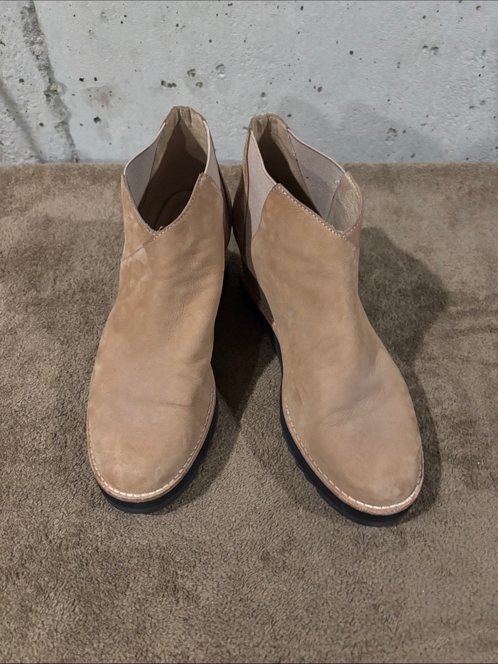 Eileen Fisher Tan Suede Wedge Chelsea Booties - Size 9.5 - Picture 2 of 8